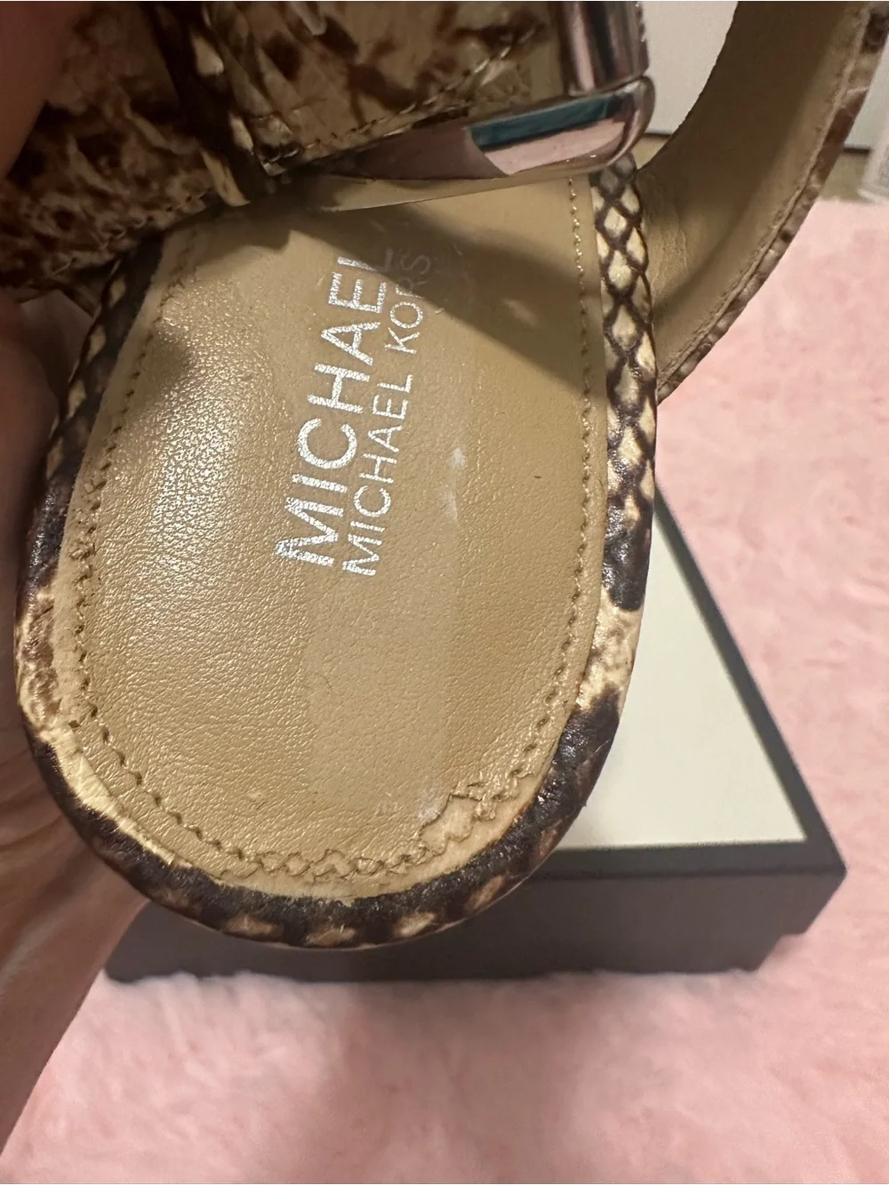 Michael Kors Snake-Print Wedge Sandals in Brown and Cream